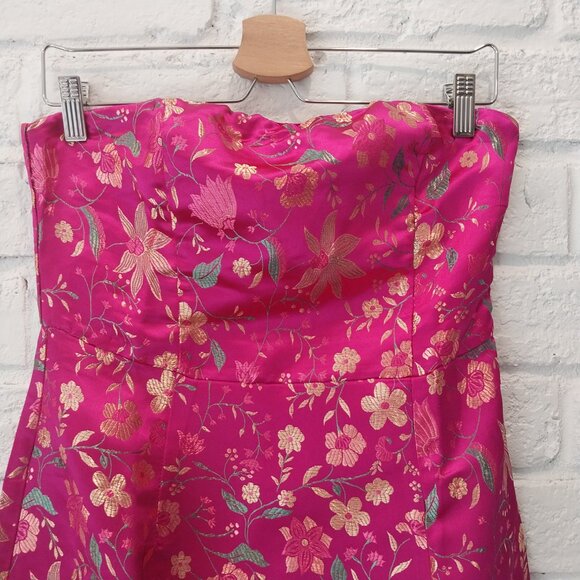 Lulus Strapless Midi Dress M 6 Make a Move Pink Magenta Satin Floral Jacquard - Picture 6 of 15